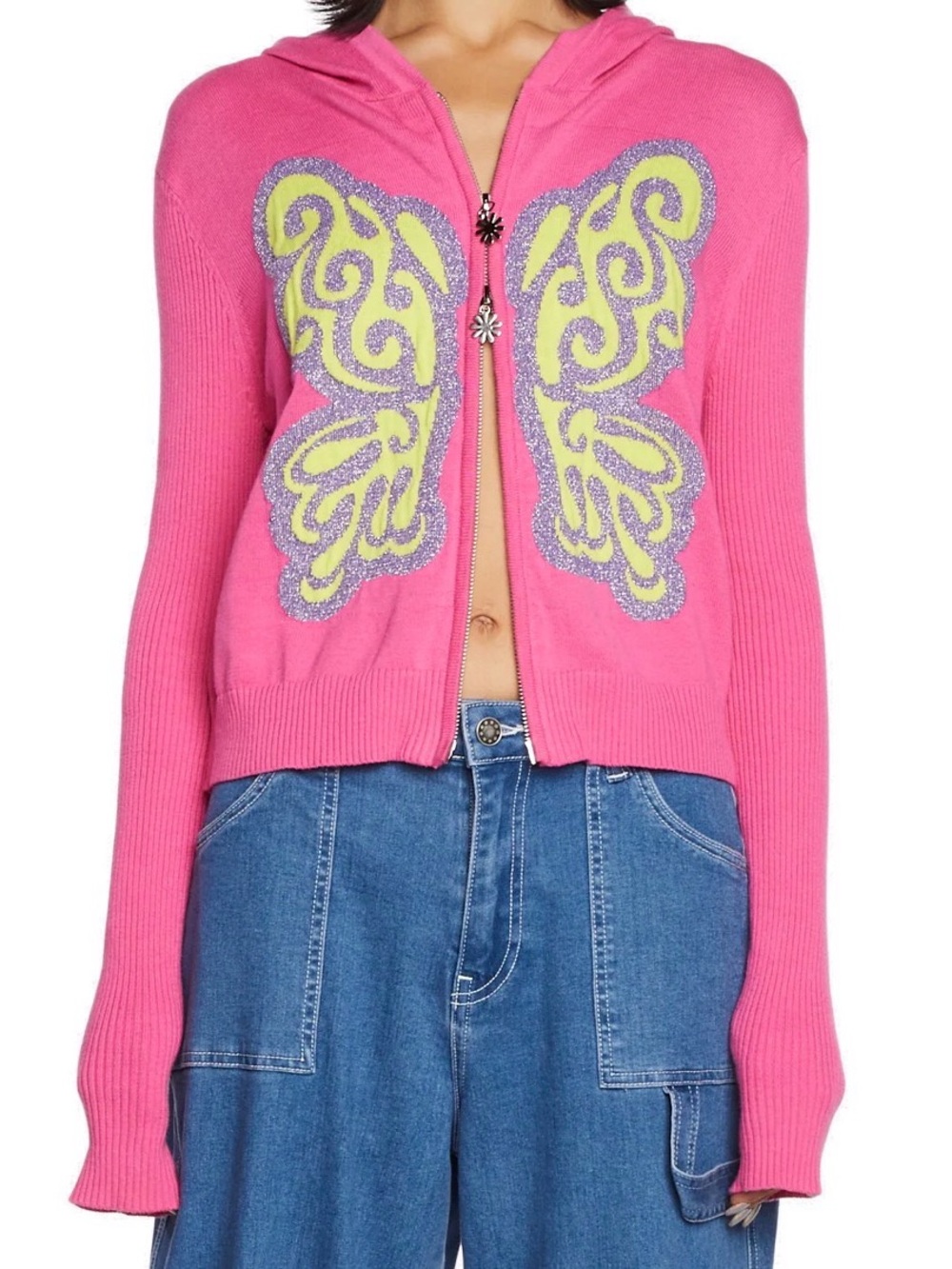 Dolls Kill x dELiA*s butterfly double zip-up sweater | xxs